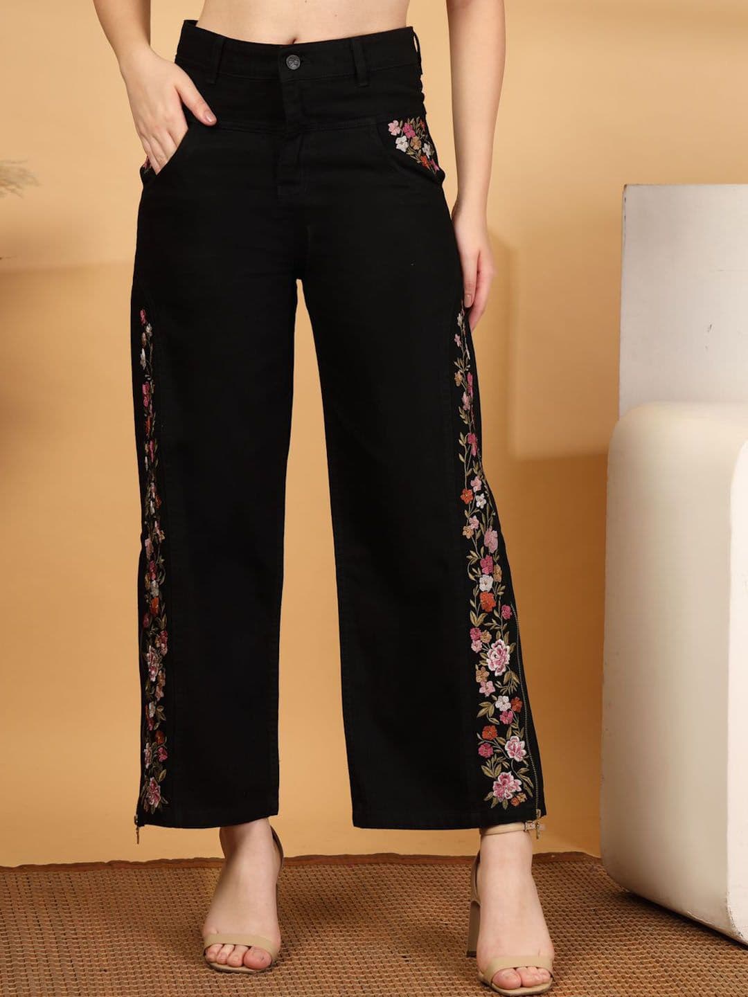COSMIC TRIO Women Wide Leg High-Rise Embroidered Jeans - view 1