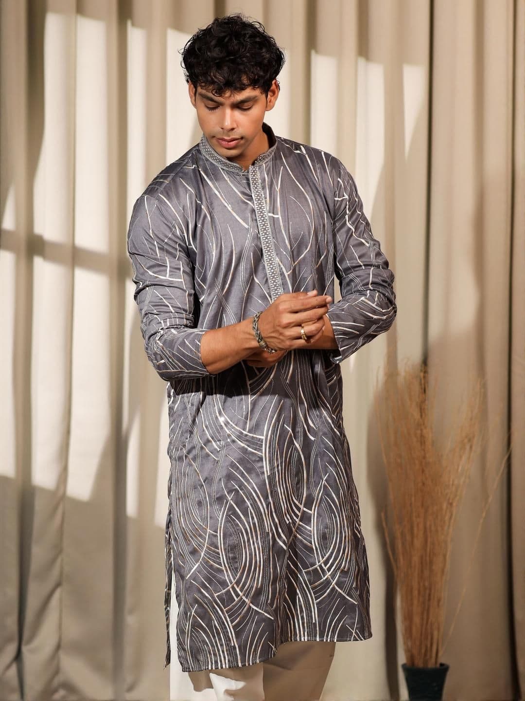 Rawayi Men Geometric Printed Mandarin Collar Kurta - view 1