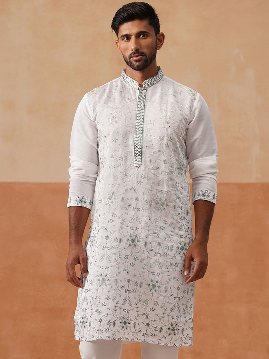 Jompers Men Woven Design Festive Silk Straight Kurta - view 1