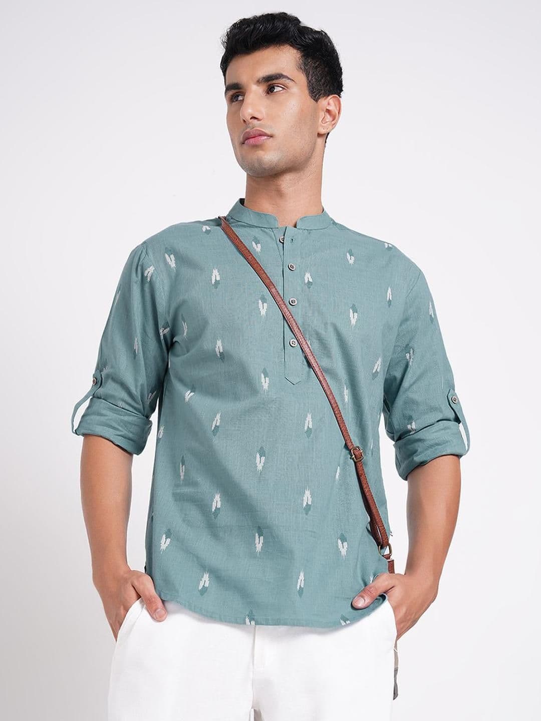indus route by Pantaloons Printed Mandarin Collar Pure Cotton Short Kurta - view 1