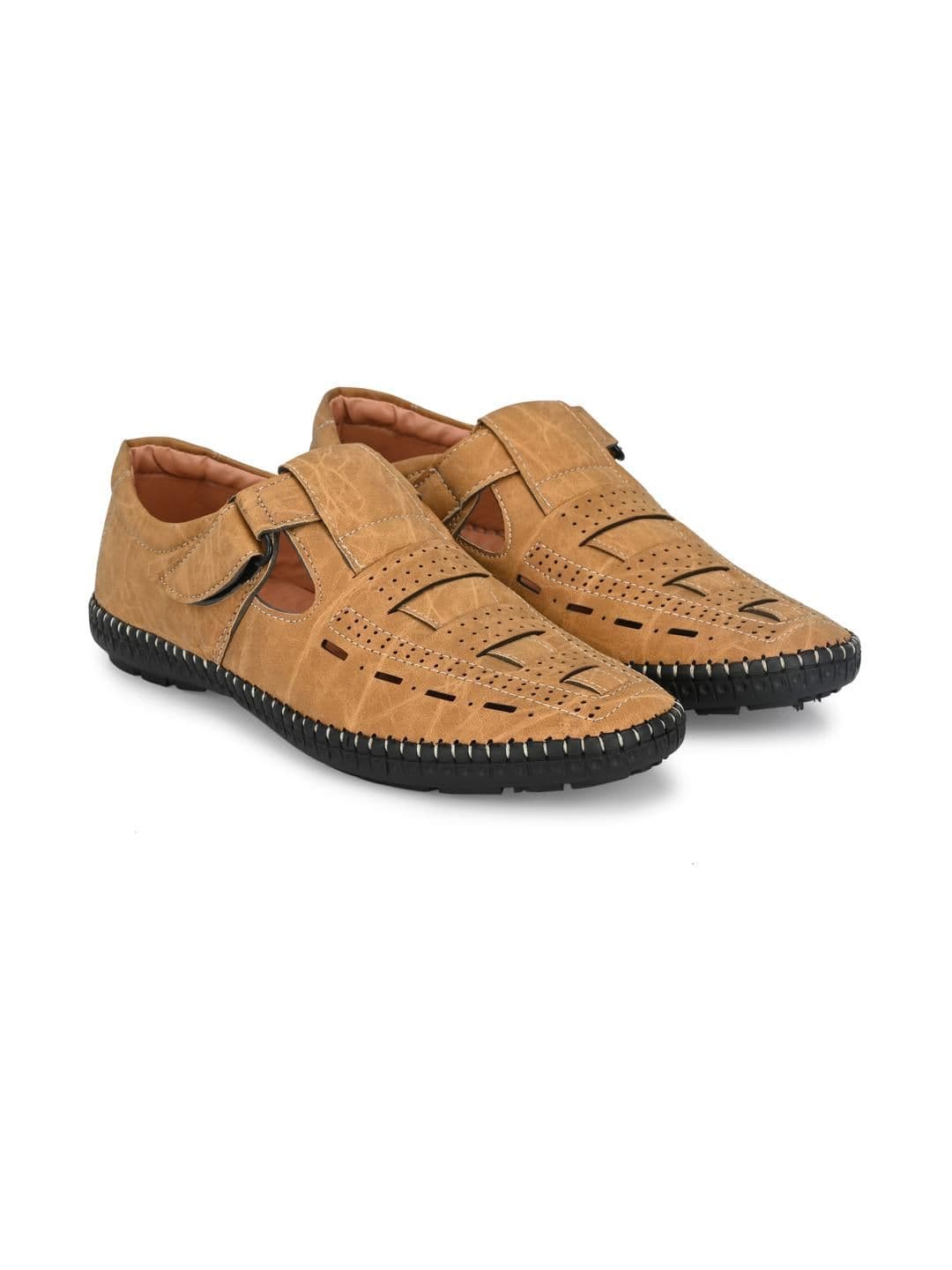 LAZY21 Men Tan Velcro Formal Shoe-Style Sandals - view 1