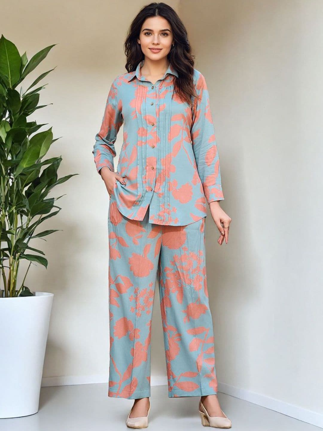 SZN Collared Neck Long Sleeves Shirt With Trousers Co-Ords - view 1