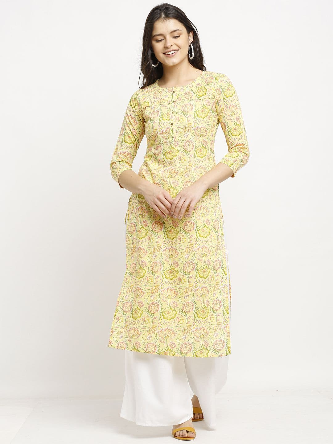 KALINI Women Floral Printed Kalamkari Festive Cotton Straight Kurta - view 1