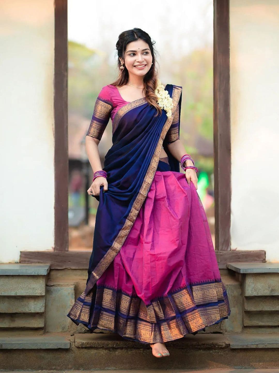 SWAMI STUDIO Semi-Stitched Silk Lehenga & Unstitched Blouse With Dupatta - view 1