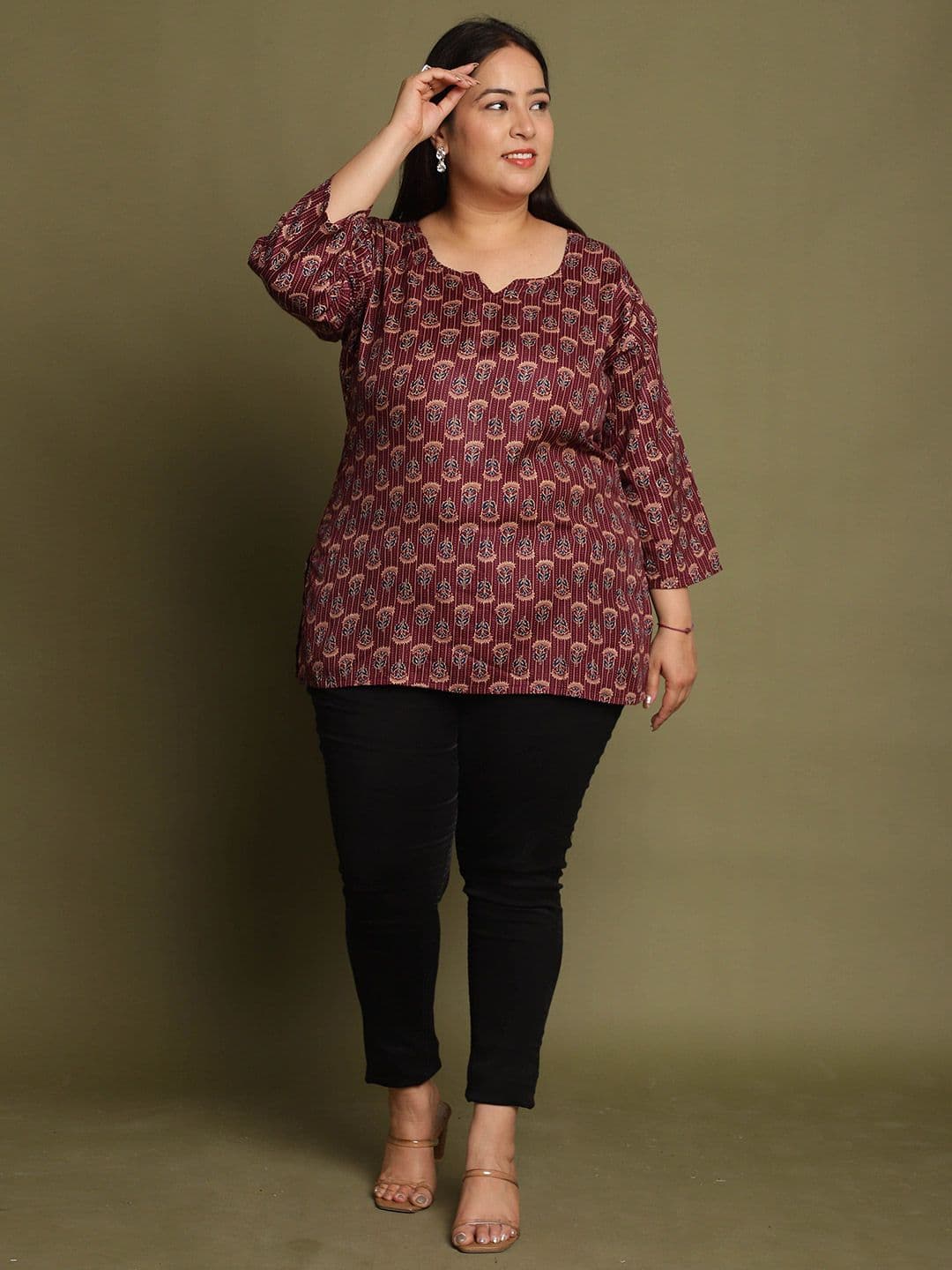 KALINI Women Plus Size Floral Printed Kalamkari Festive Cotton Straight Kurta - view 1