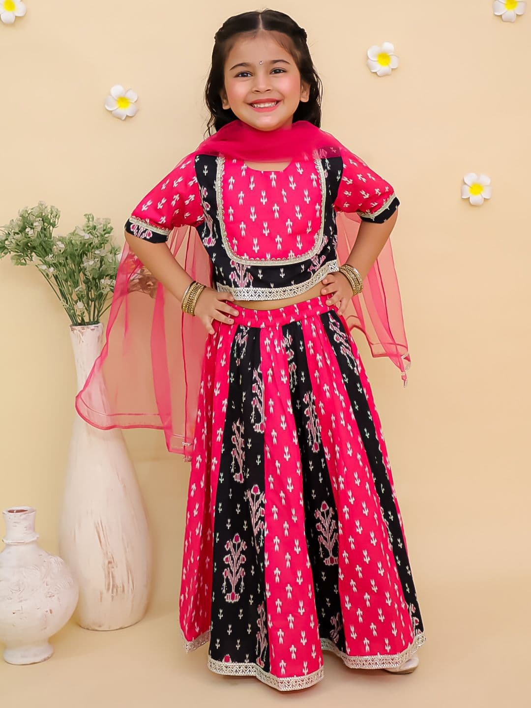 JUNITOS Girls Printed Cotton Ready to Wear Lehenga & Blouse With Dupatta - view 1