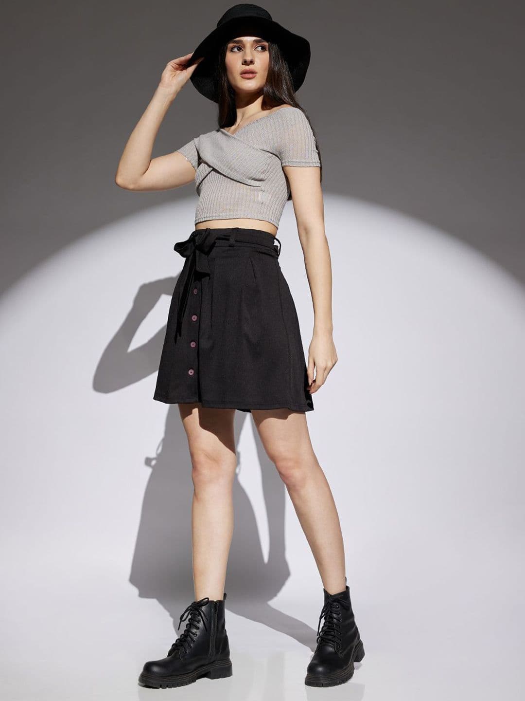 Globus Mid Rise Waist Tie-Ups Pleated A-Line Mini Skirt - view 1