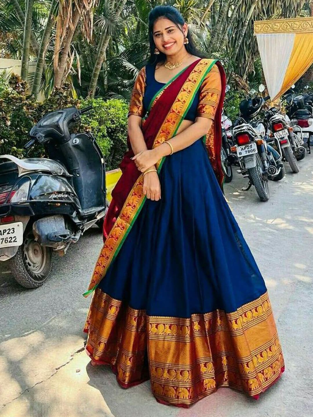 SWAMI STUDIO Semi-Stitched Silk Lehenga & Unstitched Blouse With Dupatta - view 1