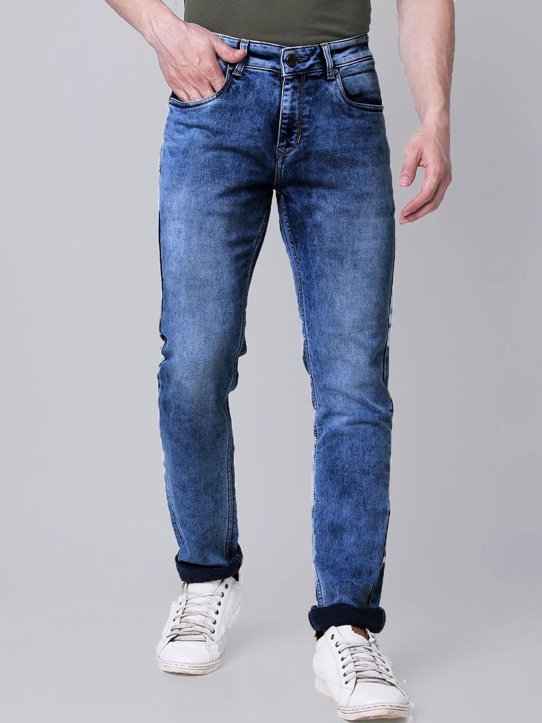 fineblu Men Slim Fit Mid-Rise Heavy Fade Stretchable Jeans - view 1