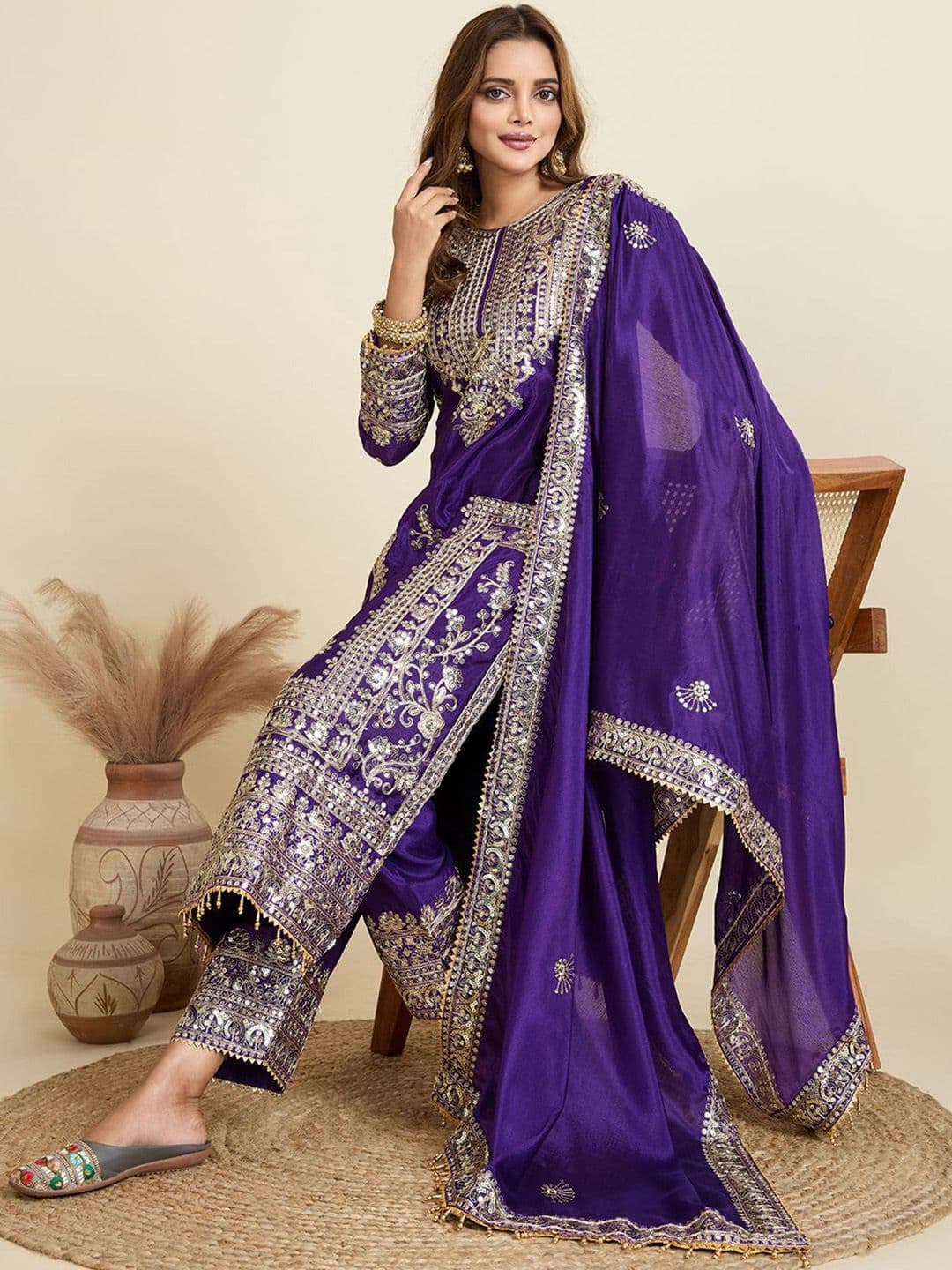 AKSHARAM Women Ethnic Motifs Printed Kurta with Trousers & Dupatta - view 1