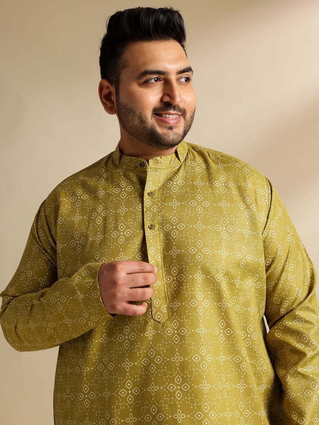 SOJANYA PLUS Ethnic Motifs Printed Mandarin Collar Straight Cotton Linen Kurta - view 1