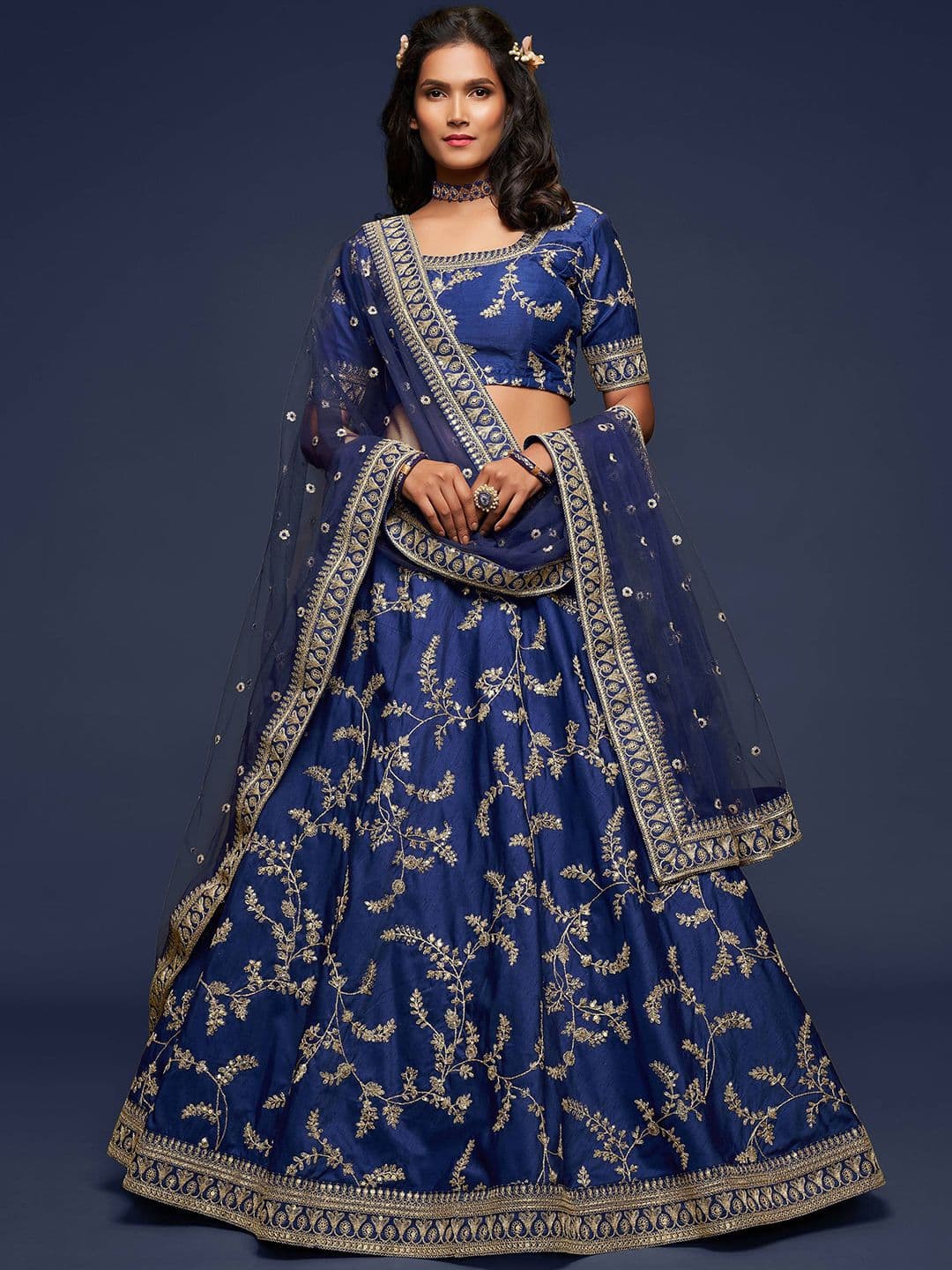 ETHNIC PLUS Embellished Semi-Stitched Lehenga With Unstitched Blouse & Dupatta - view 1