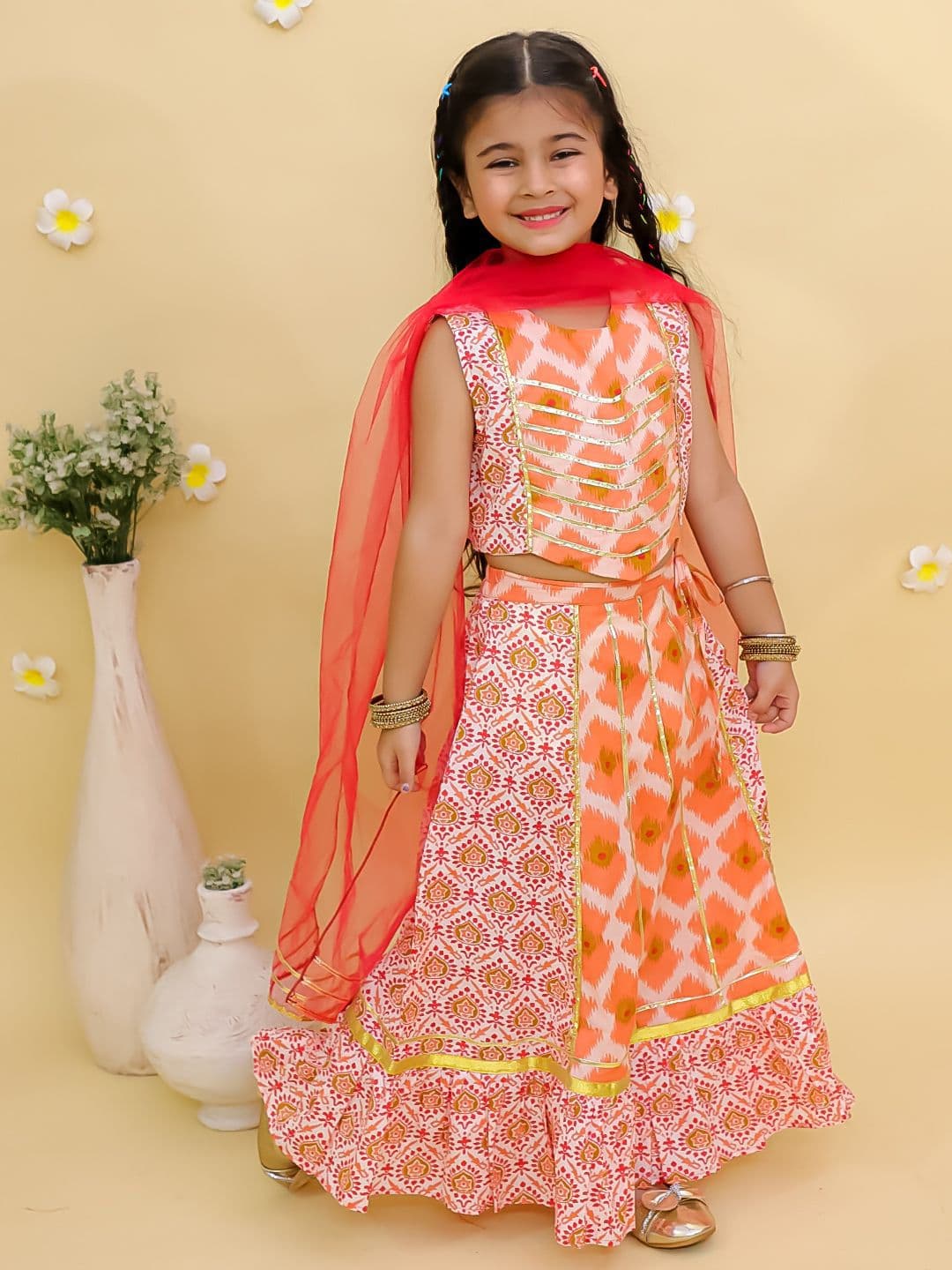 JUNITOS Girls Printed Ready to Wear Lehenga & Blouse With Dupatta - view 1