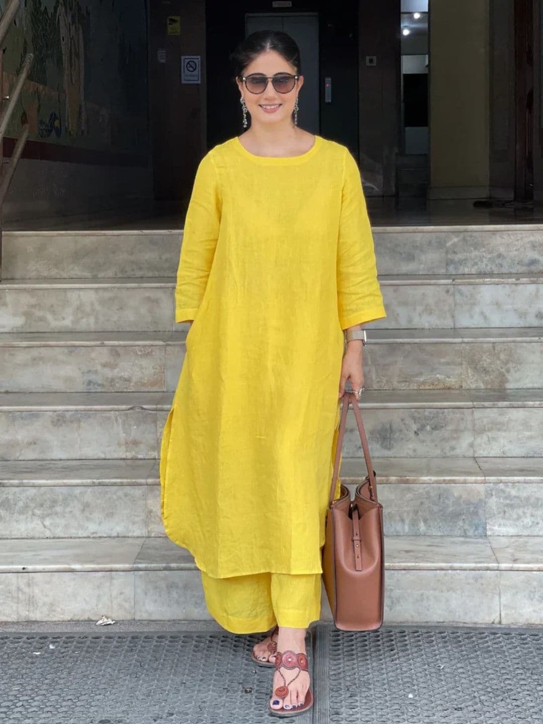 KALINI Round Neck Straight Pure Cotton Kurta With Palazzos - view 1