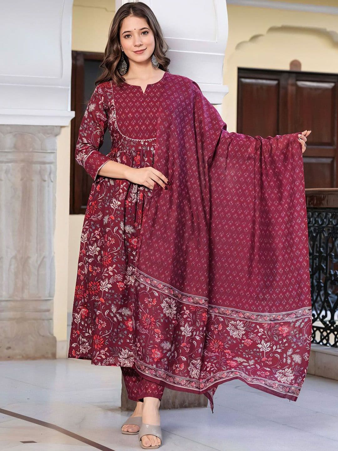 ARADHNA Women Paisley Printed Gotta Patti Kurta with Trousers & Dupatta Kurta Sets - view 1