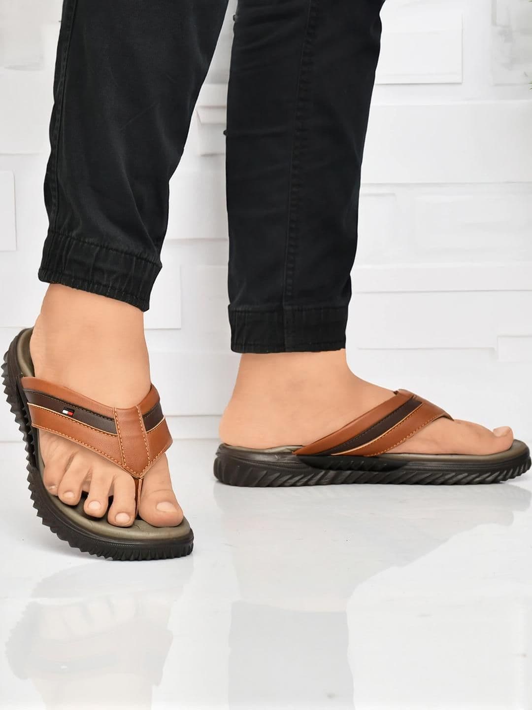 R-SWISS Men Tan Synthetic Flip Flops - view 1