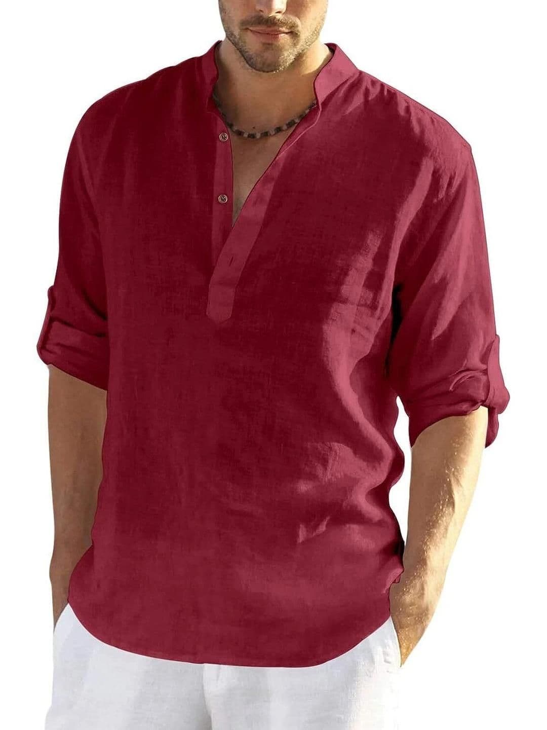 Edin Men Maroon Straight Organic Cotton Kurtas - view 1