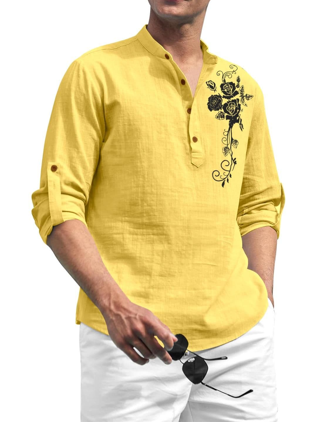 Fifth U Men Yellow Cotton Kurtas - view 1