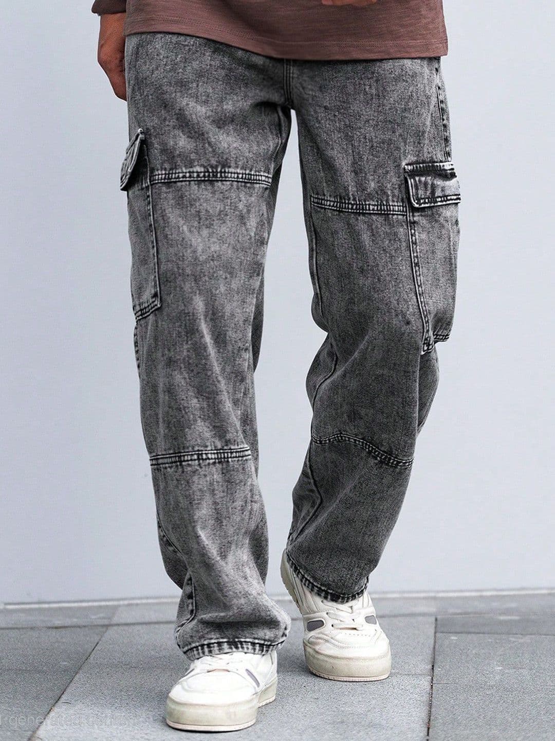R.Code by The Roadster Life Co. Men Relaxed Fit Heavy Fade Stretchable Cargo Styles Jeans - view 1