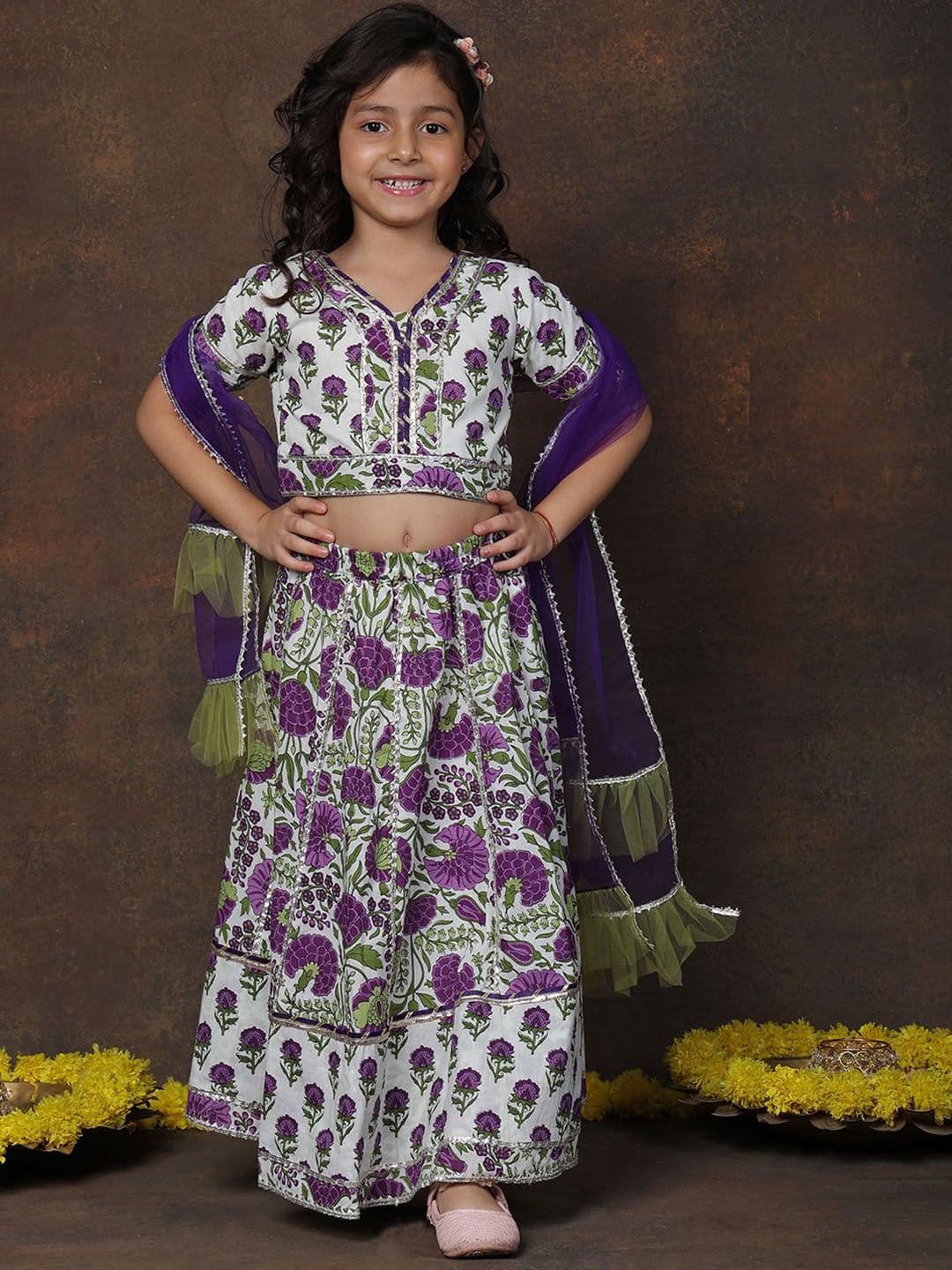 Superminis Floral Printed Gotta Patti Lehenga Choli With Dupatta - view 1