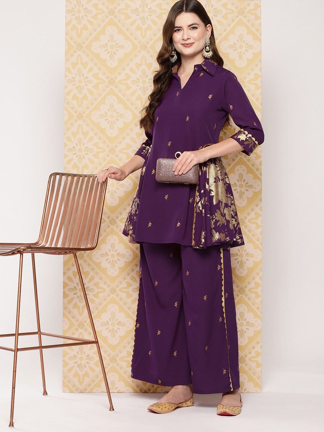 Ahalyaa Women Printed Ethnic Tunic with Palazzos - view 1