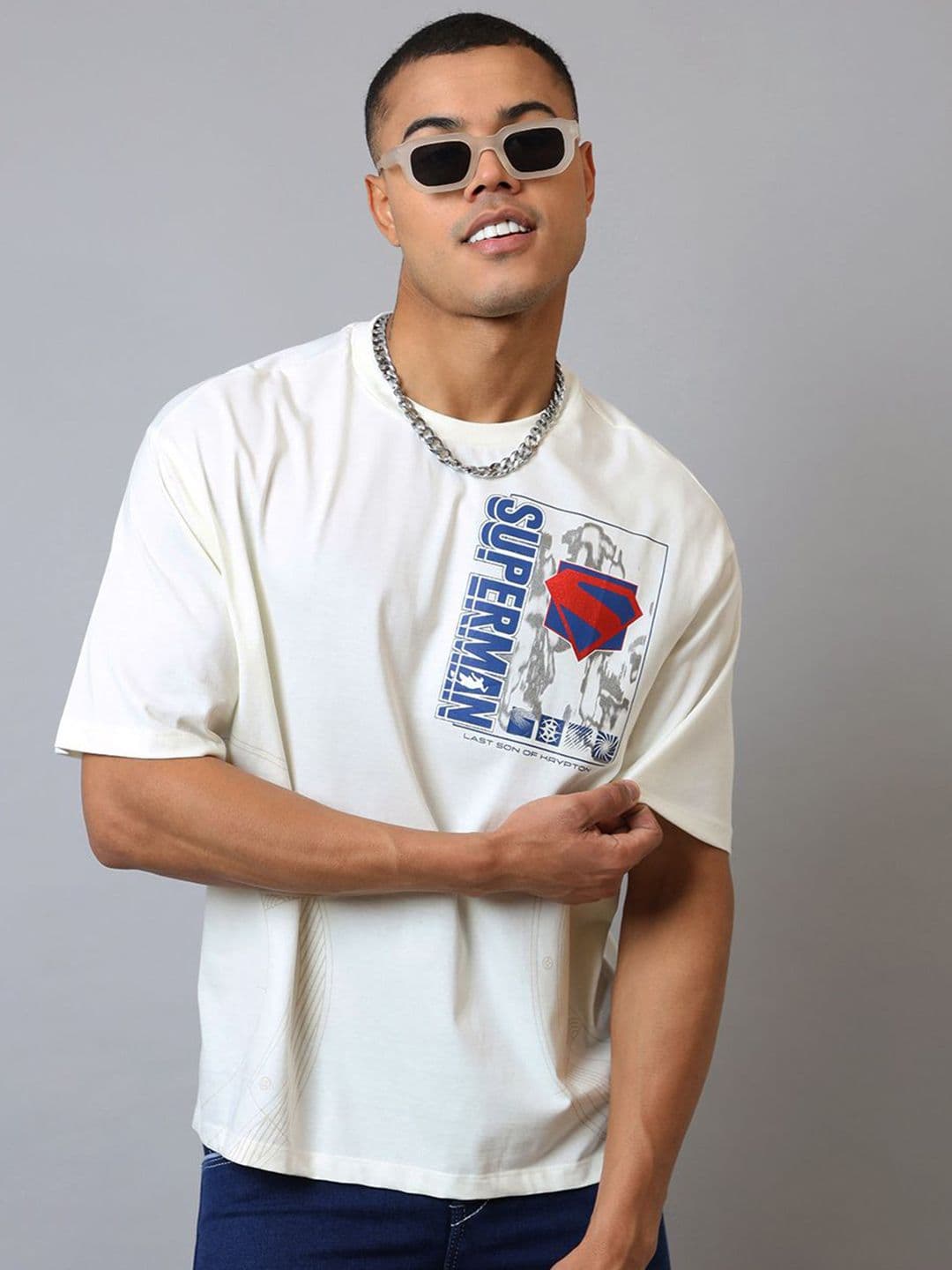 Free Authority Men Superman Graphic Printed Round Neck Pure Cotton Oversized T-shirt - view 1