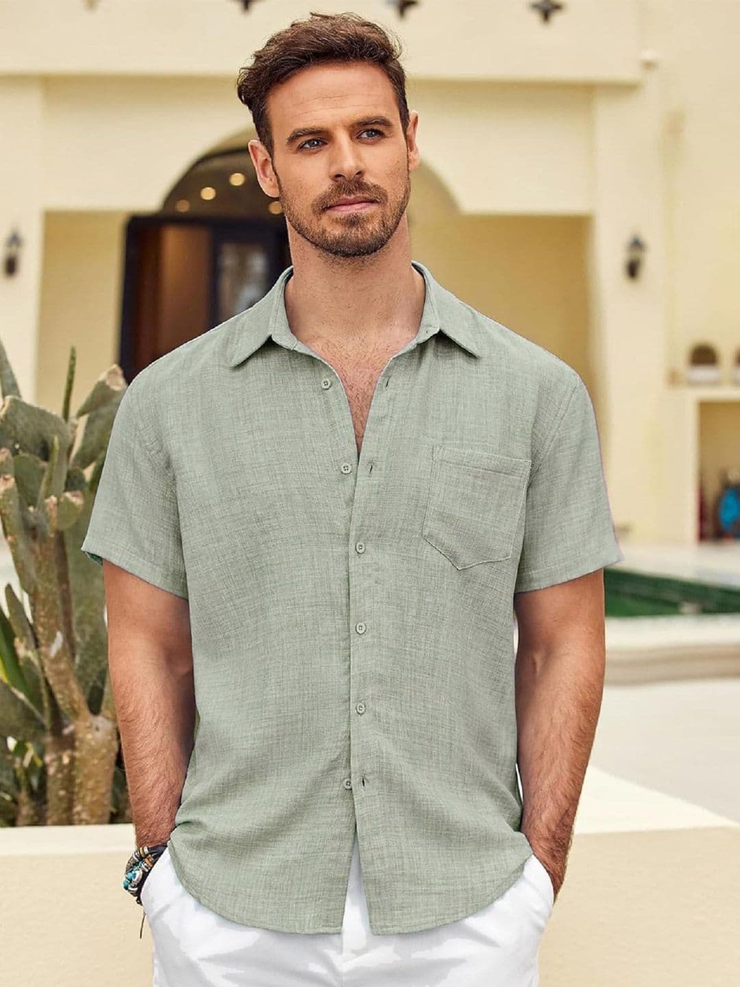R.Code by The Roadster Life Co. R.Code by The Roadster Lifestyle Co. Men Solid Spread Collar Cotton Casual Shirt - view 1