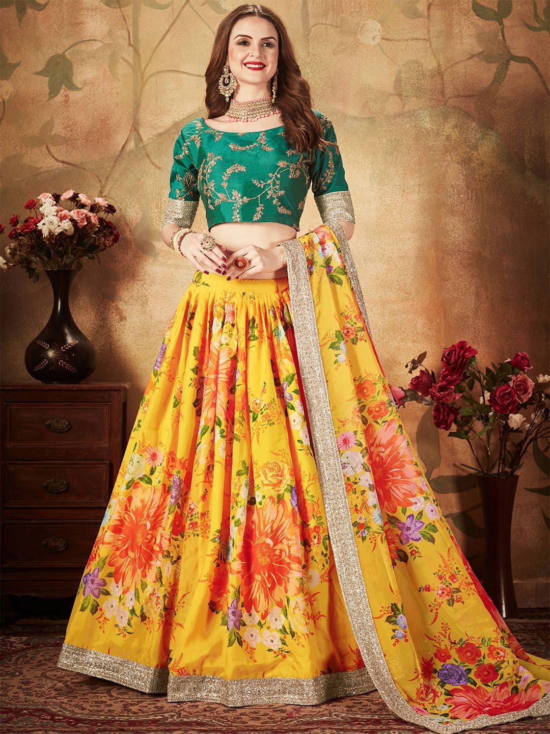ETHNIC PLUS Embroidered Sequinned Semi-Stitched Silk Lehenga & Unstitched Blouse & Dupatta - view 1
