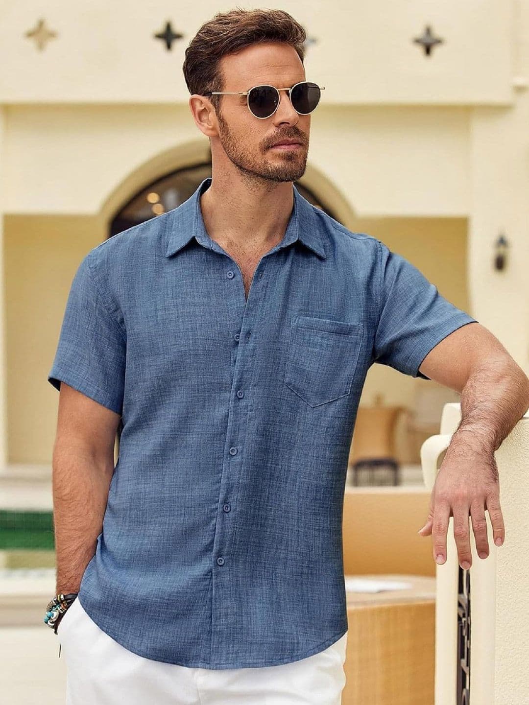 R.Code by The Roadster Life Co. R.Code by The Roadster Lifestyle Co. Men Textured Spread Collar Cotton Casual Shirt - view 1