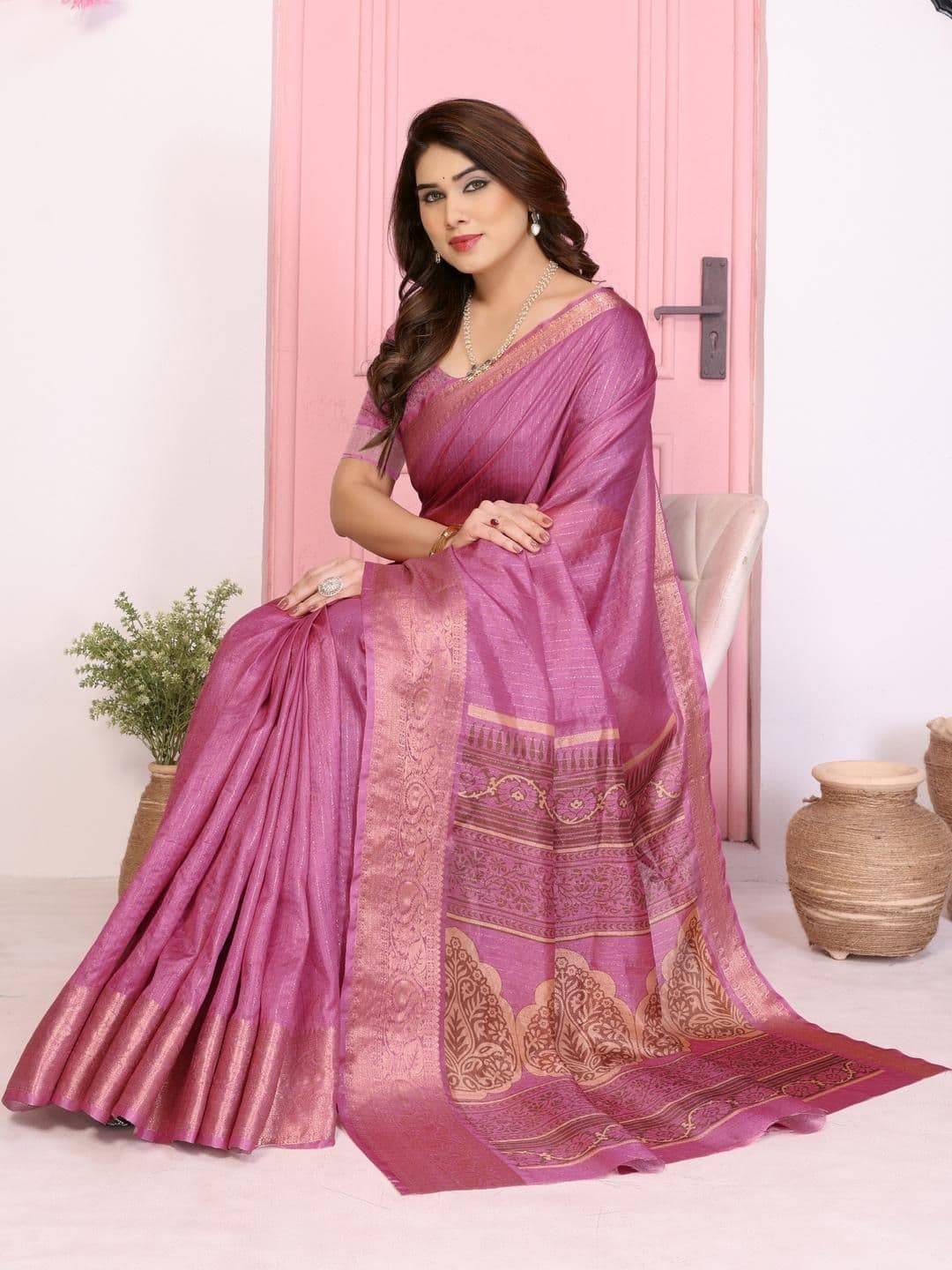 VJ FASHION Women Printed Dola Silk Blend Saree - view 1
