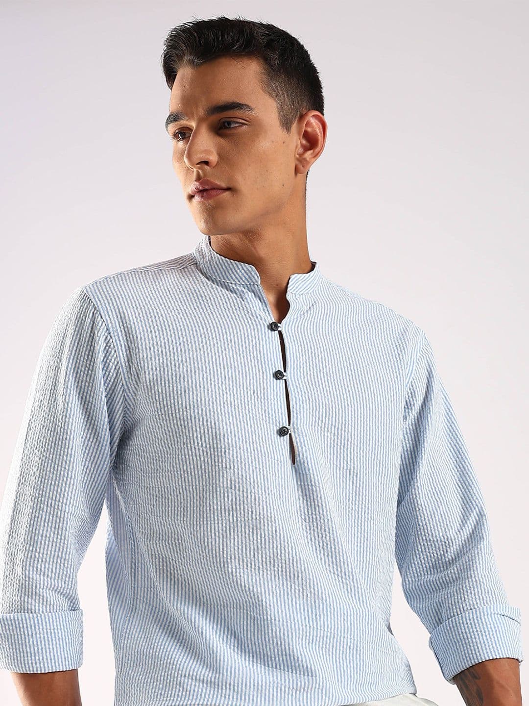 HERE&NOW Men Striped Daily Cotton Straight Kurta - view 1