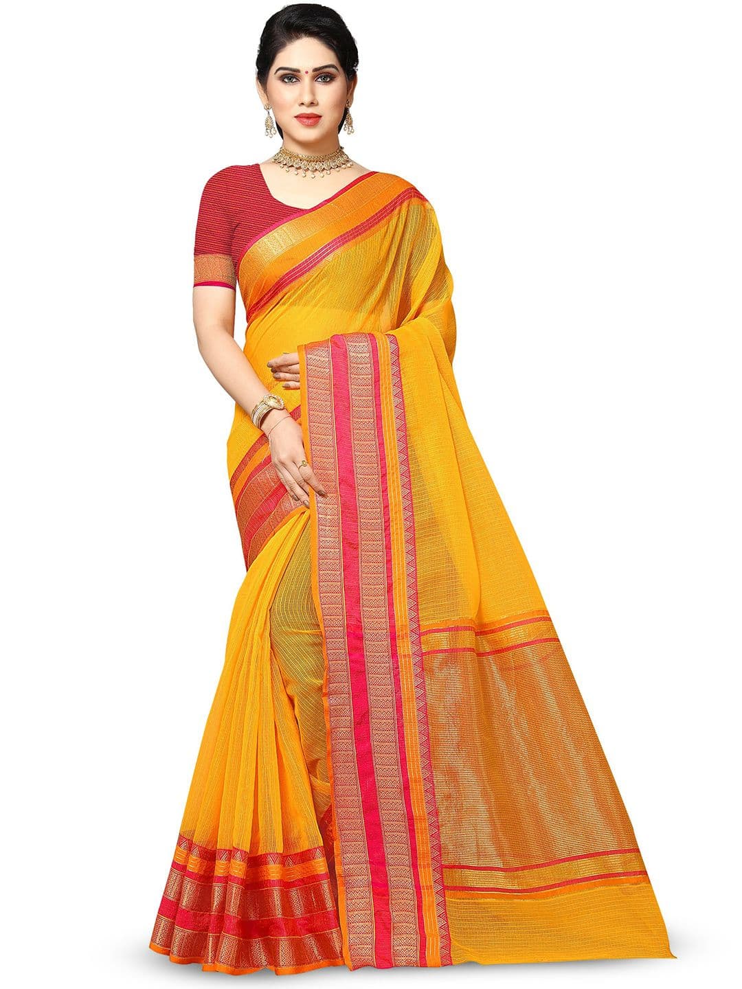 Moda Rapido Striped Woven Design Zari Manipuri Kota Saree - view 1