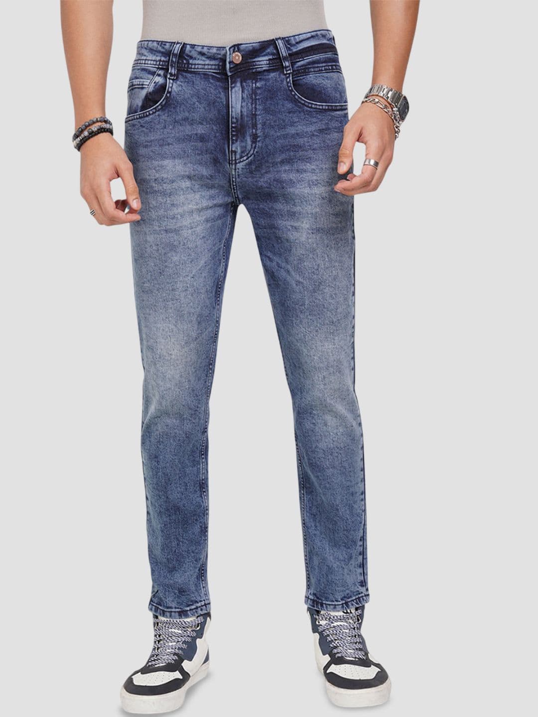 SF JEANS by Pantaloons Men Slim Fit Mid-Rise Low Distress Heavy Fade Jeans - view 1