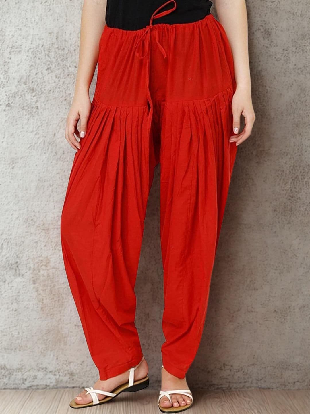 Mytrendzs Red Pure Cotton Pleated Patiala Salwar - view 1