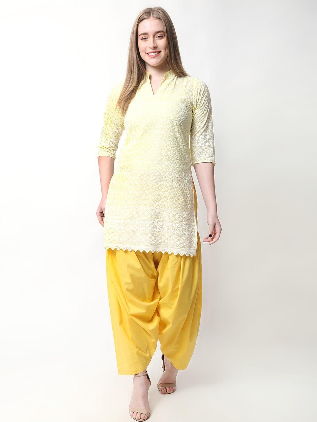 Mytrendzs Yellow Pure Cotton Pleated Patiala Salwar - view 1