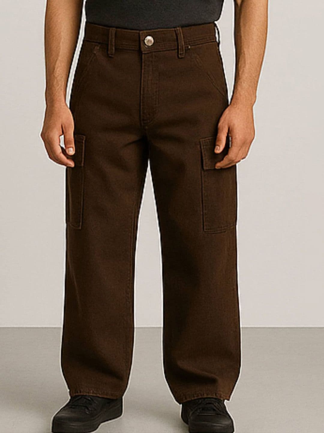me Queen Men Wide Leg Mid-Rise Cotton Denim Cargo Jeans - view 1