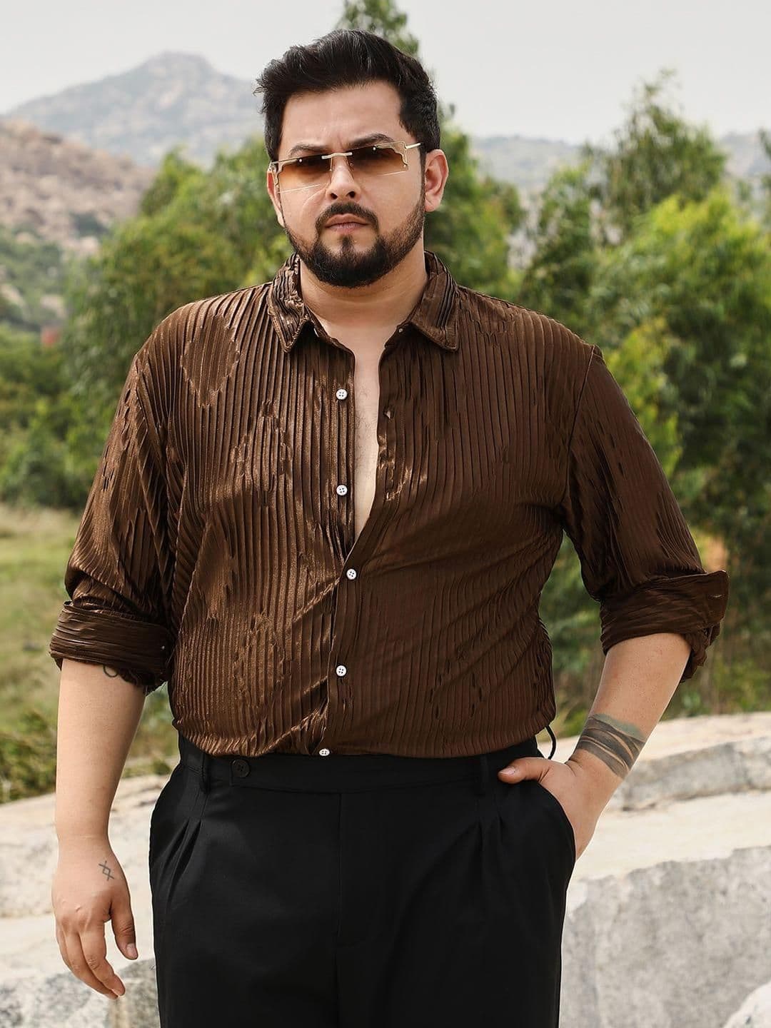 Instafab Plus Men Plus Size Comfort Fit Textured Spread Collar Casual Shirt - view 1