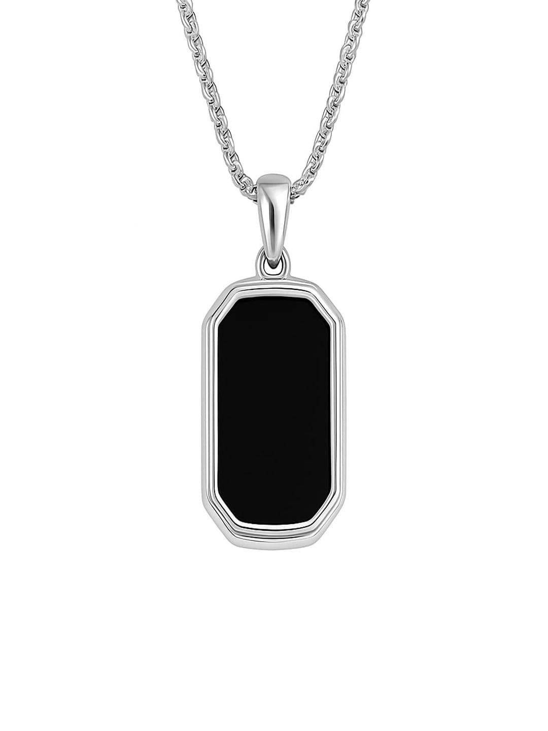 Crazy Queens Men 925 Sterling Silver Rhodium-Plated Stone-Studded Pendant With Chain - view 1