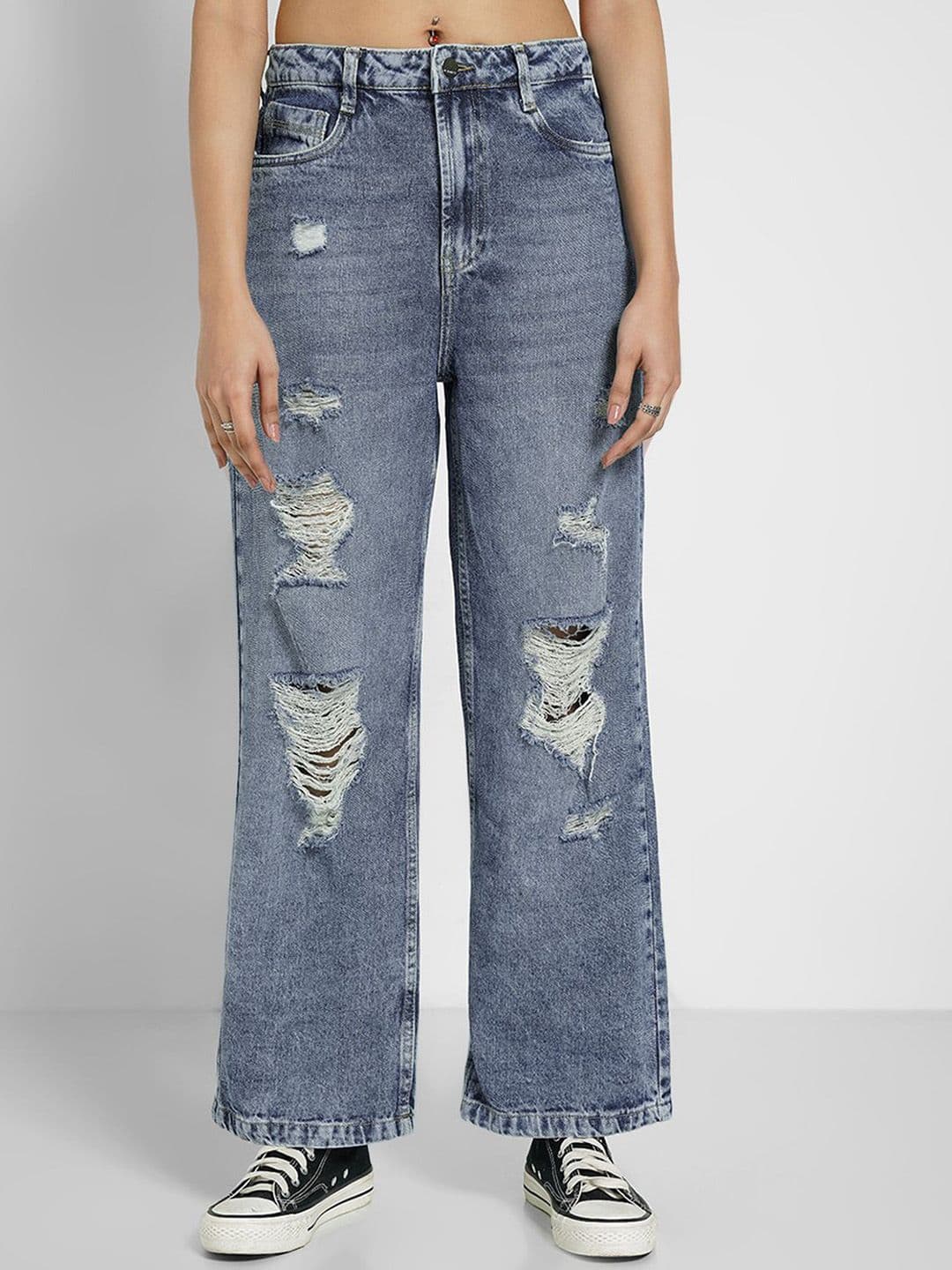 SF JEANS by Pantaloons Women Straight Fit Mid-Rise Highly Distressed Heavy Fade Jeans - view 1