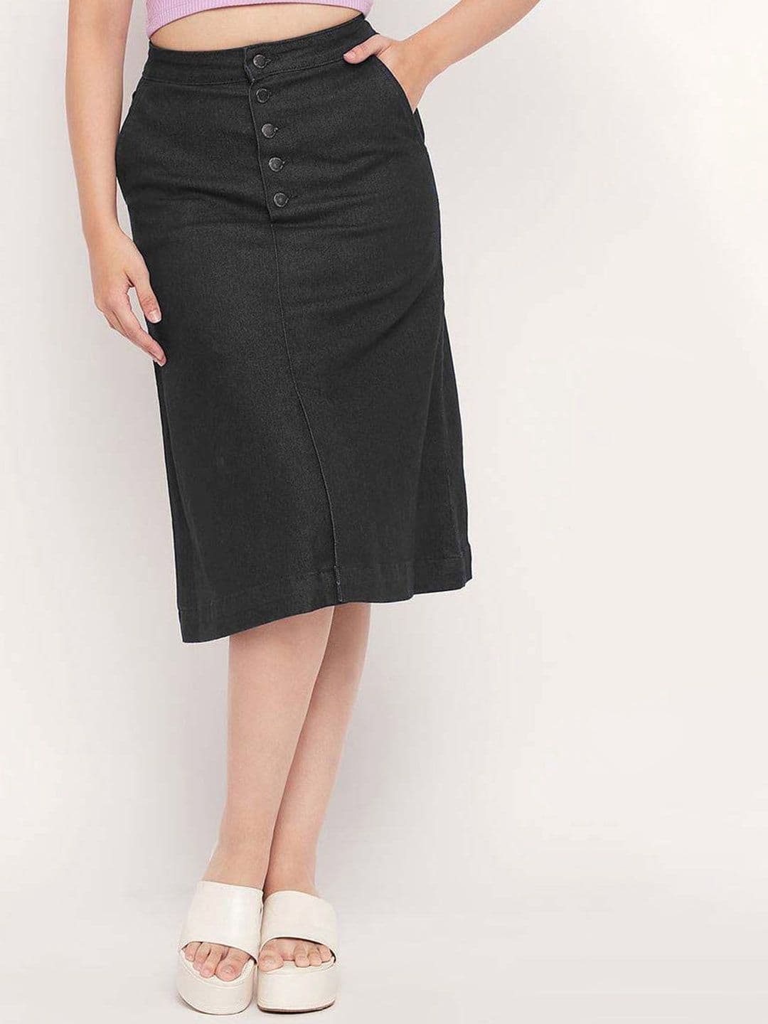 Tripursundari Fashion Denim A-Line Midi Skirt - view 1
