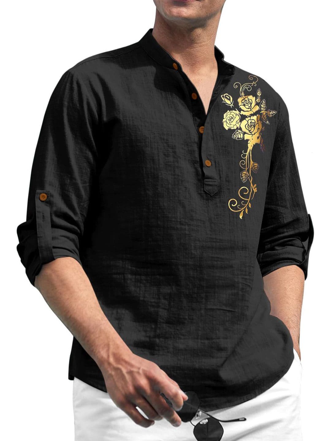 Zombom Men Floral Printed Mandarin Collar Straight Kurta - view 1