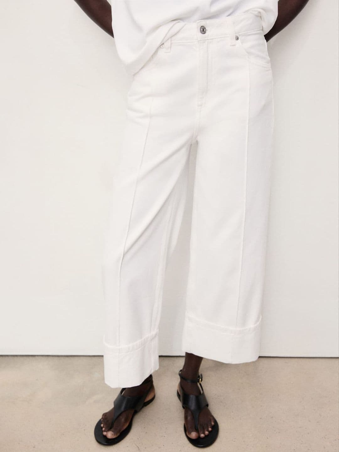 MANGO Women Wide Leg Pure Cotton Cropped Jeans - view 1