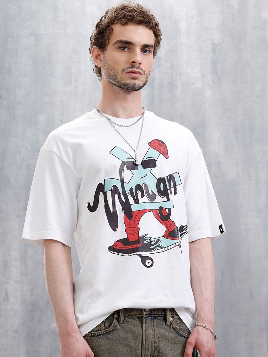 WROGN Abstract Printed Pure Cotton Oversized T-shirt - view 1