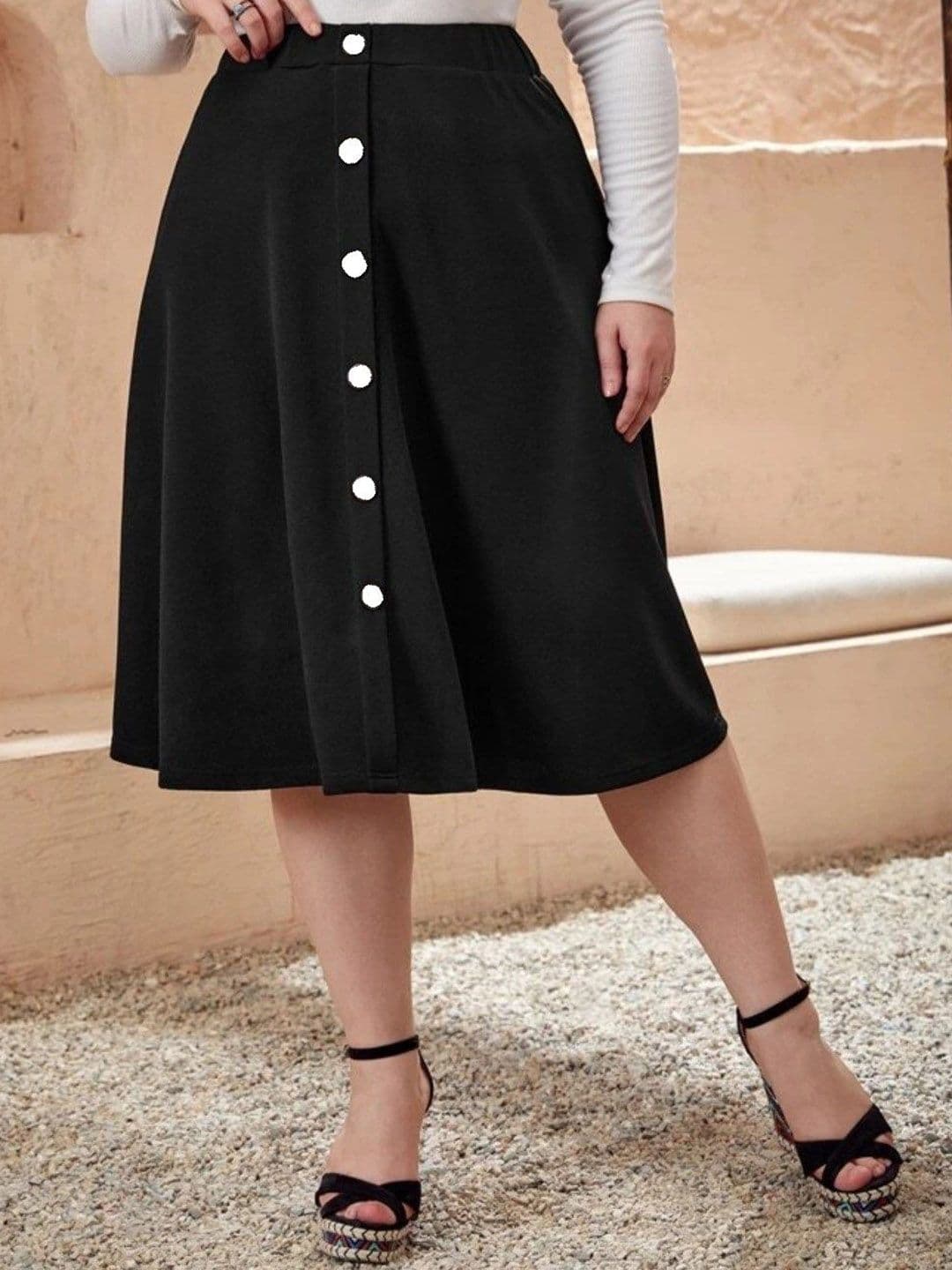 Tripursundari Fashion Plus Size Denim Buttoned A-Line Midi Skirt - view 1
