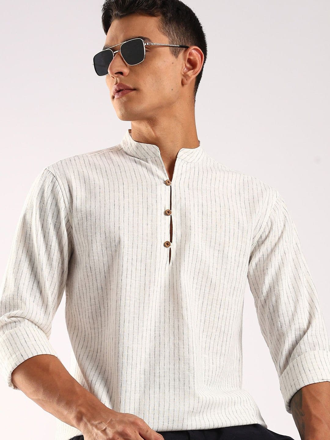 HERE&NOW Men Striped Daily Cotton Straight Kurta - view 1