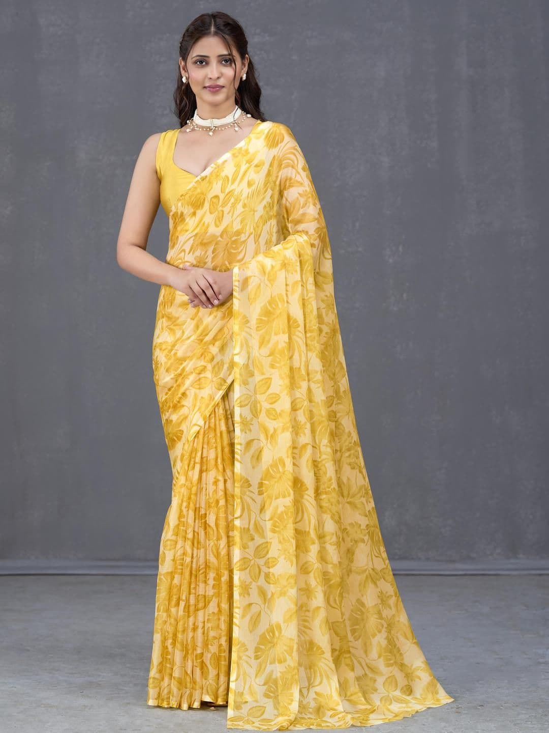 Garden Vareli Floral Printed Pure Chiffon Saree with Unstitched Blouse Piece - view 1