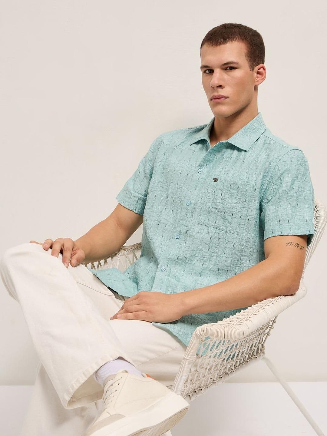 THE BEAR HOUSE Men Textured Spread Collar Casual Shirt - view 1