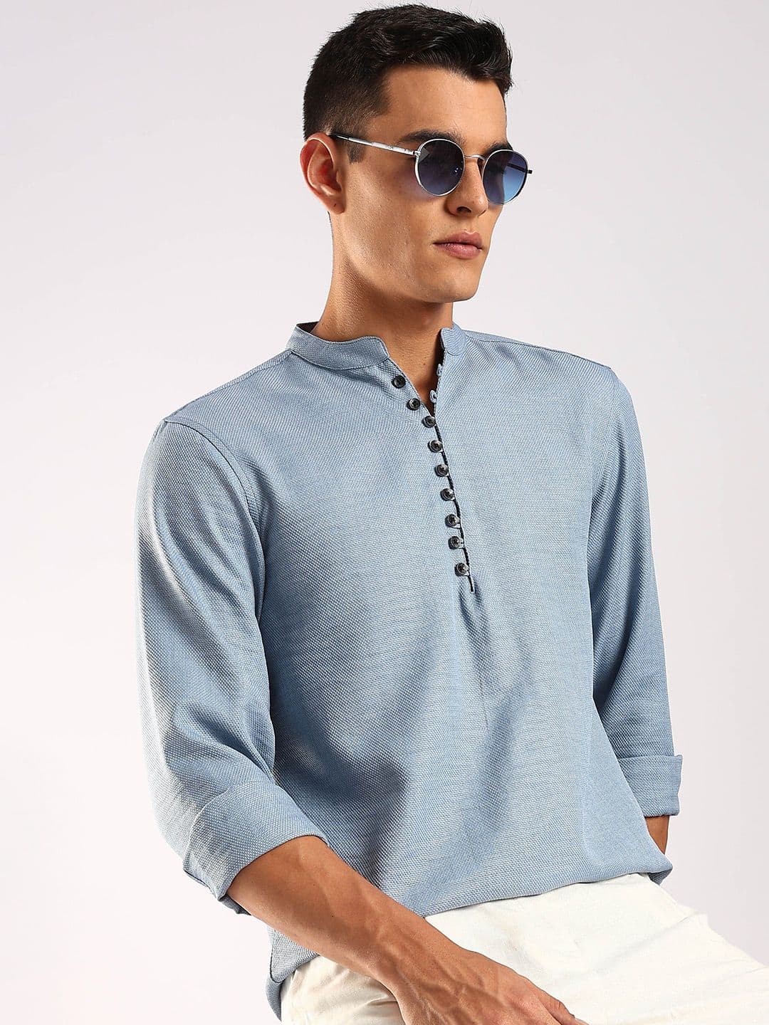 HERE&NOW Men Mandarin Collar Straight Kurta - view 1