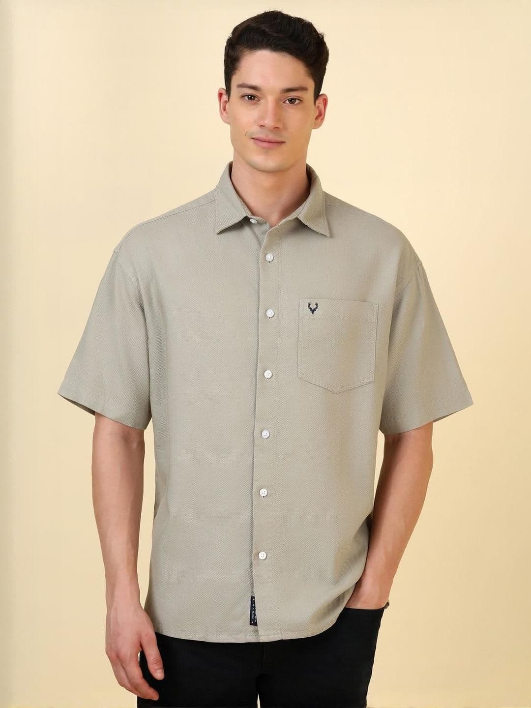 Allen Solly Men Relaxed Fit Textured Spread Collar Pure Cotton Casual Shirt - view 1