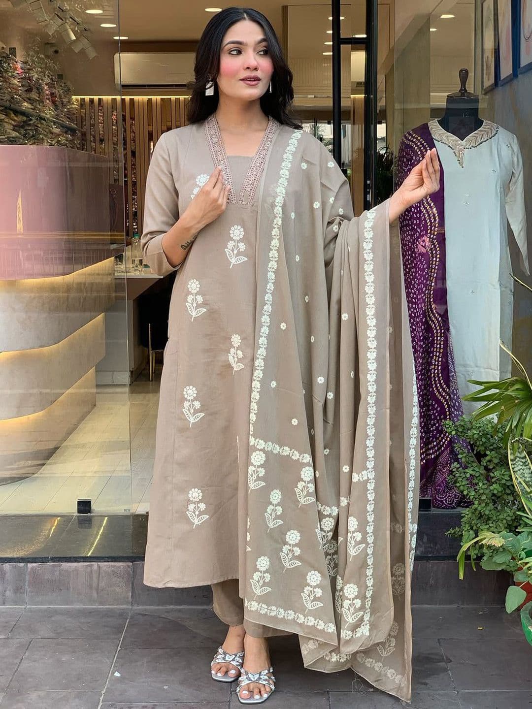 KALINI Women Floral Embroidered Thread Work Kurta with Trousers & Dupatta - view 1